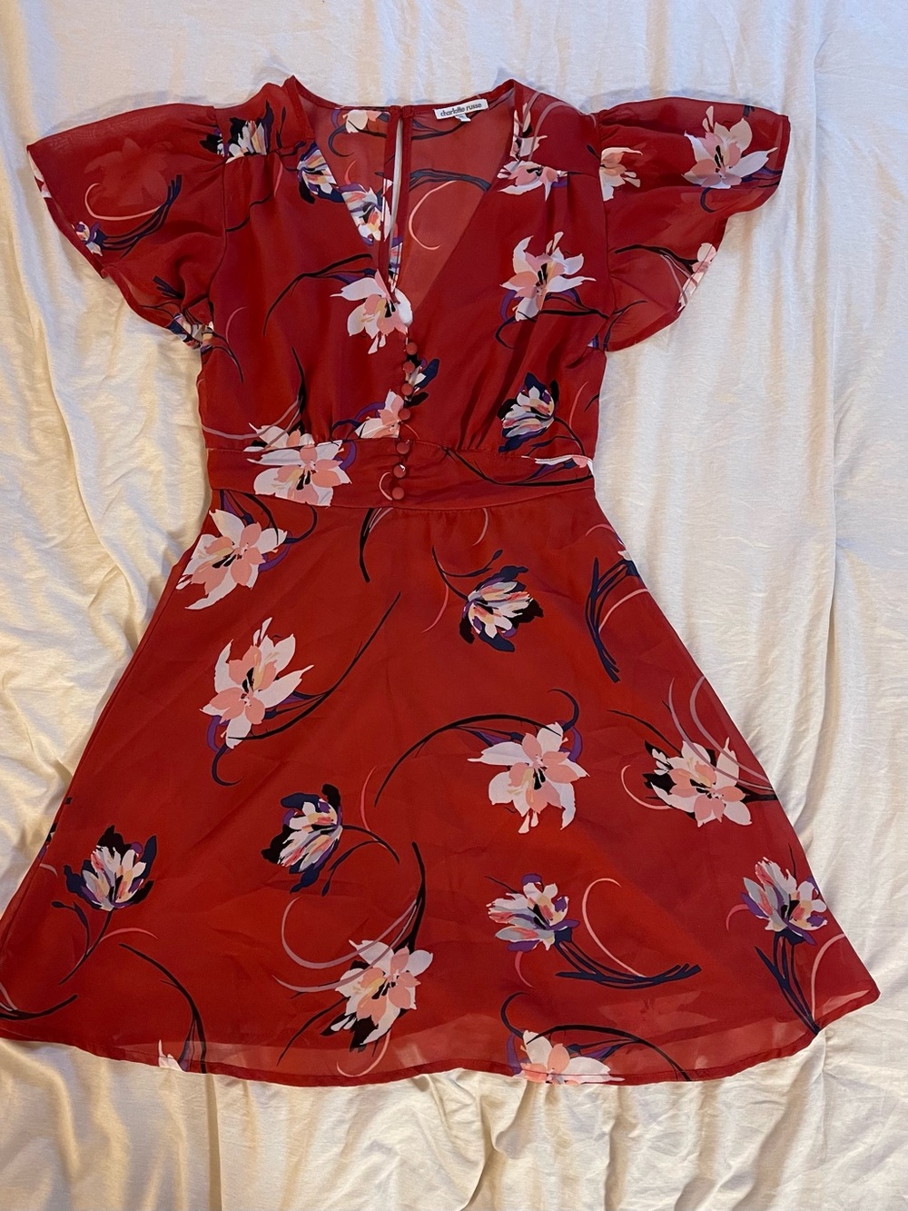 Charlotte Russe Red Floral Short Wrap Dress
